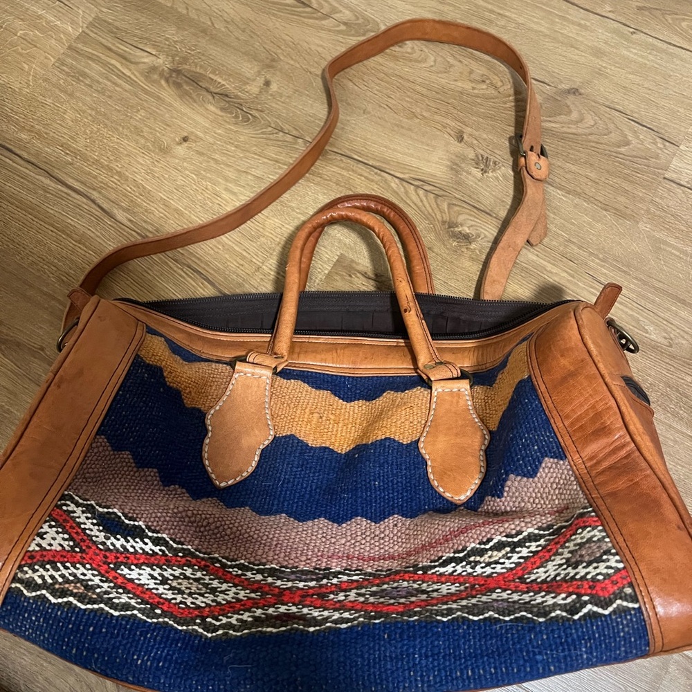 Brown and Blue Woven Tote Bag